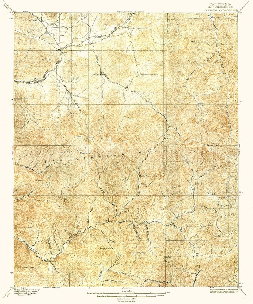 Tujunga California Quad - USGS 1897 art print by USGS for $57.95 CAD