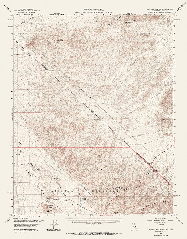 Ubehebe Crater California Nevada Quad - USGS 1957 art print by USGS for $57.95 CAD