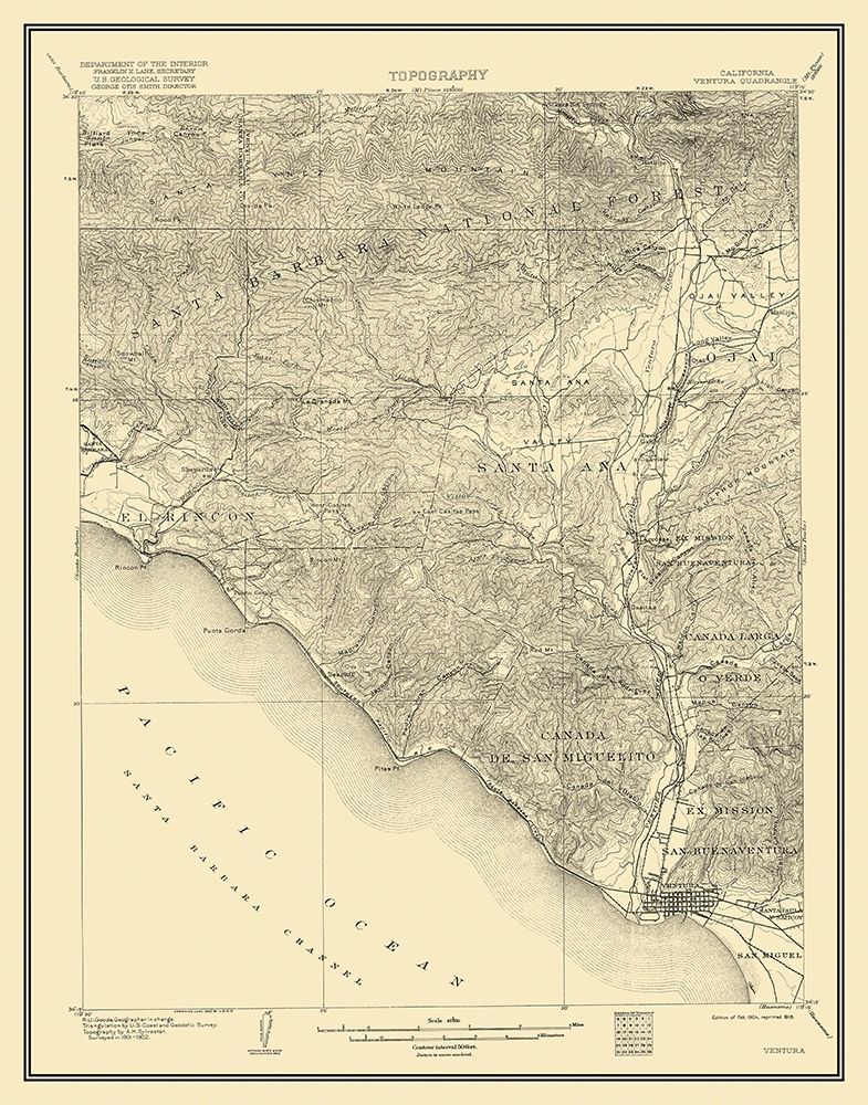 Ventura California Quad - USGS 1904 art print by USGS for $57.95 CAD