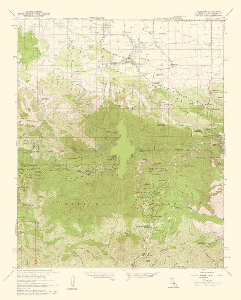 Valyermo California Quad - USGS 1960 art print by USGS for $57.95 CAD