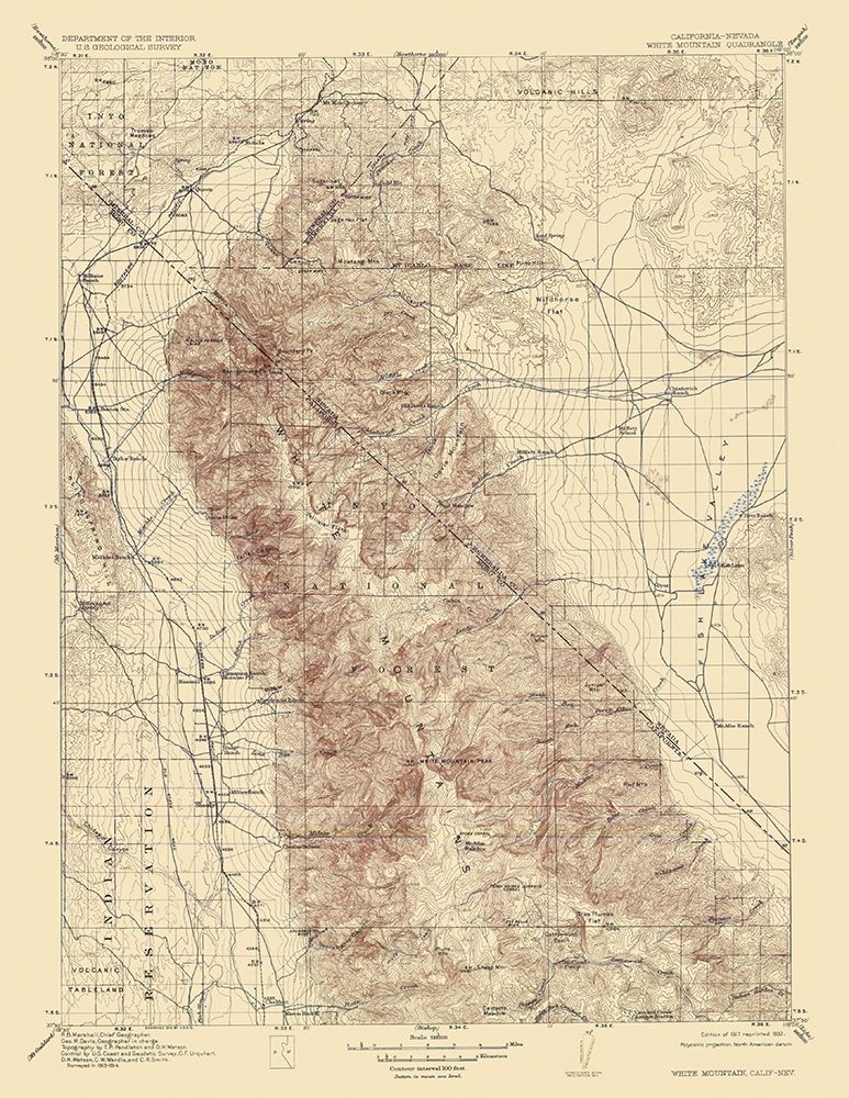 White Mountain California Nevada Quad - USGS 1917 art print by USGS for $57.95 CAD