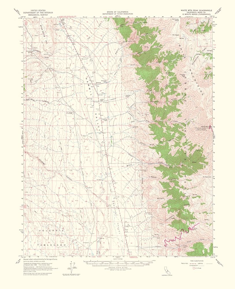 White Mountain Peak California Quad - USGS 1956 art print by USGS for $57.95 CAD
