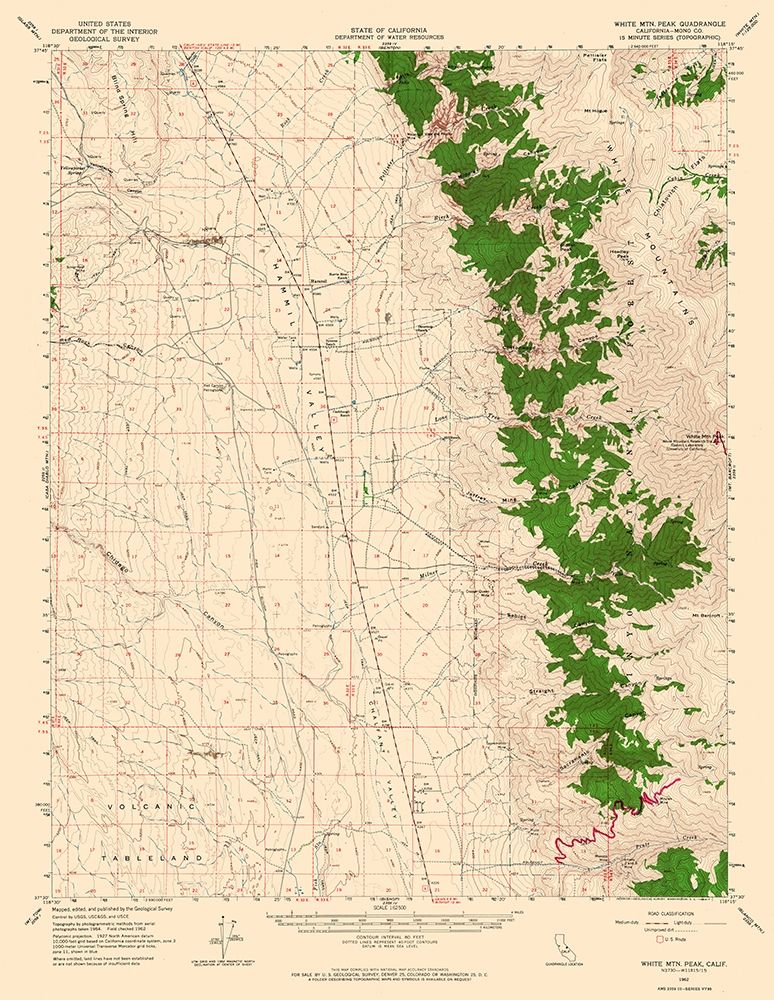White Mountain Peak California Quad - USGS 1962 art print by USGS for $57.95 CAD