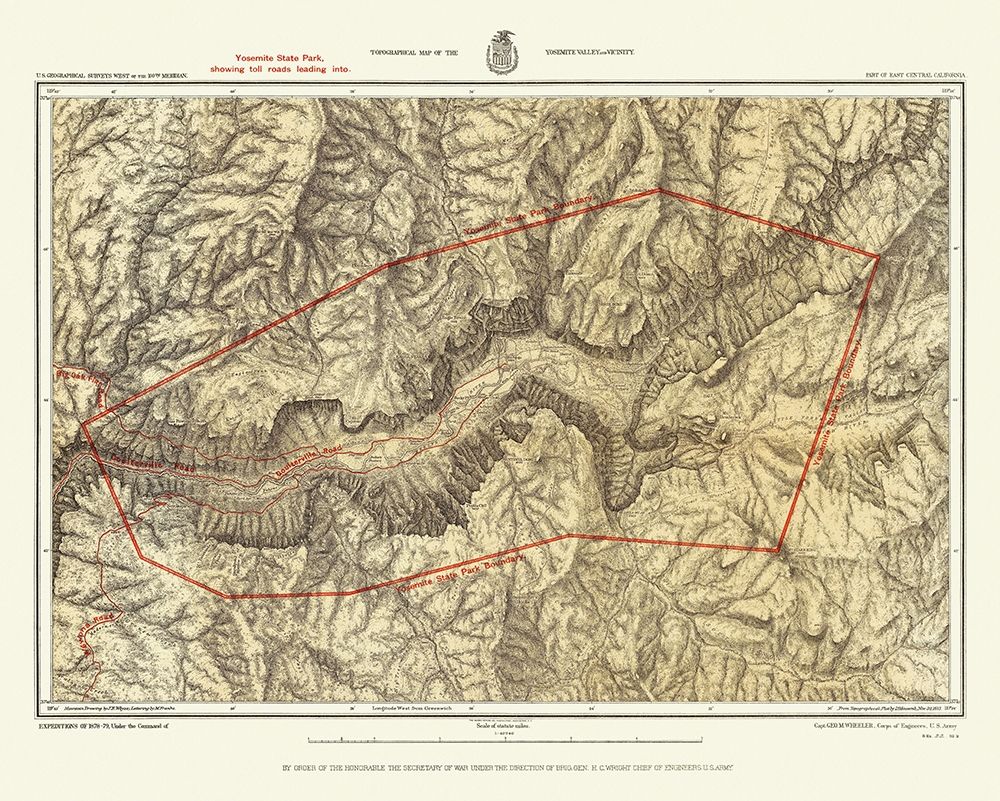Yosemite California Quad - USGS 1879 art print by USGS for $57.95 CAD