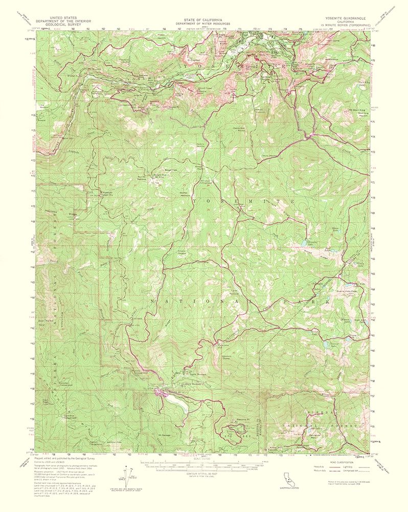 Yosemite California Quad - USGS 1956 art print by USGS for $57.95 CAD