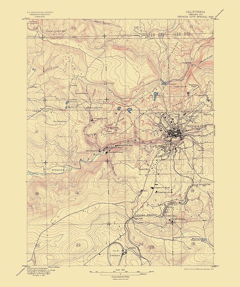 Nevada City California Special - USGS 1895 art print by USGS for $57.95 CAD