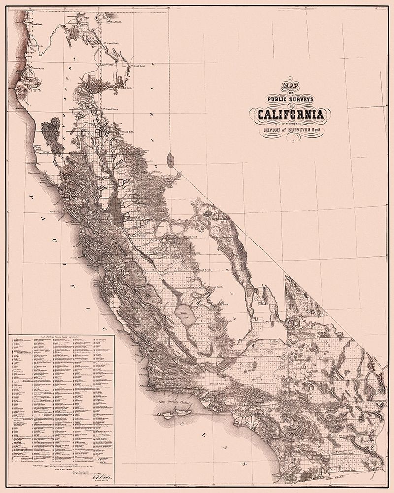 California Public Surveys - Surveyor General 1862 art print by Surveyor General for $57.95 CAD