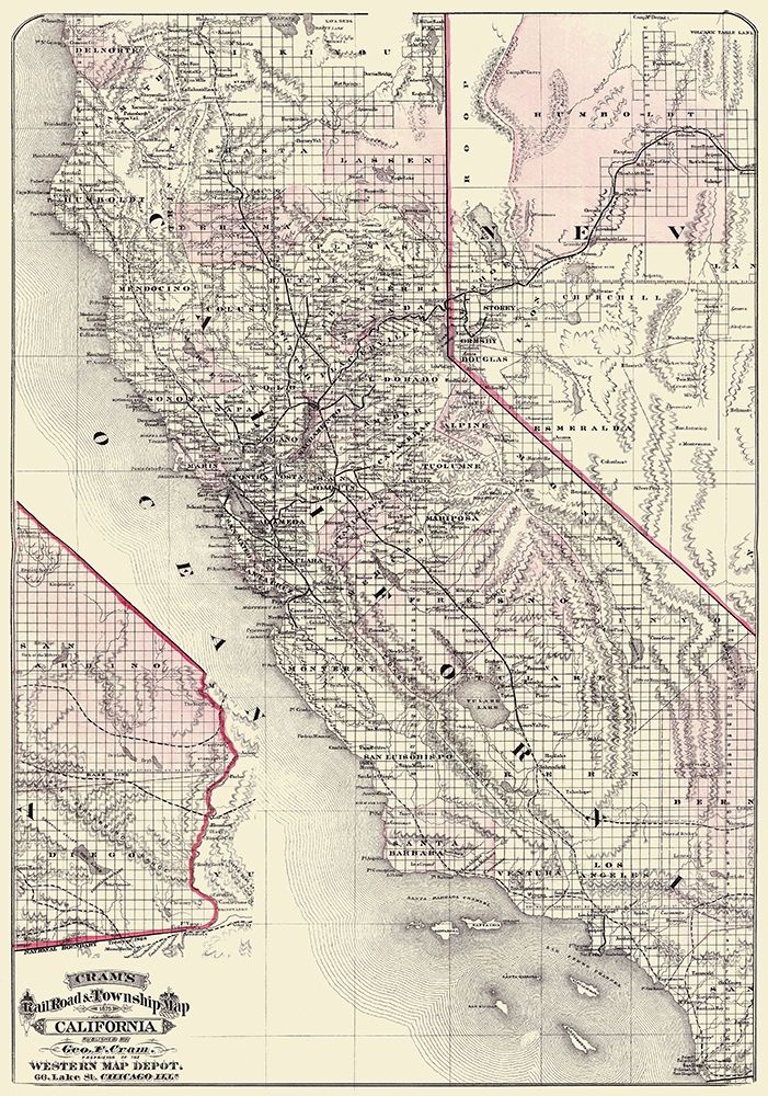 California - Cram 1875 art print by Cram for $57.95 CAD