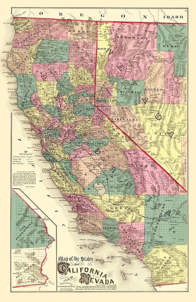 California, Nevada - Thompson 1877 art print by Thompson for $57.95 CAD