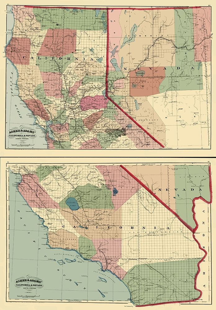 California, Nevada - Asher 1874 art print by Asher for $57.95 CAD