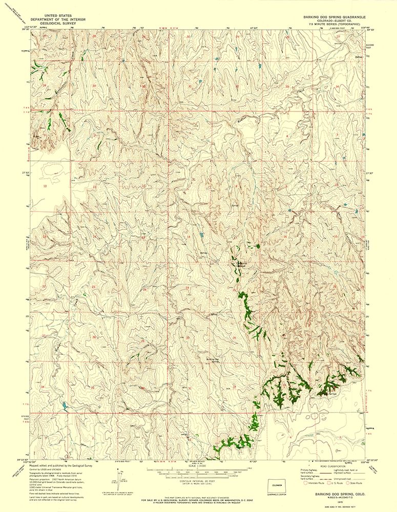 Barking Dog Spring Colorado Quad - USGS 1970 art print by USGS for $57.95 CAD