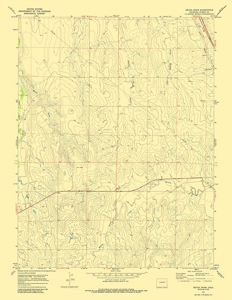 Beuck Draw Colorado Quad- USGS 1970 art print by USGS for $57.95 CAD