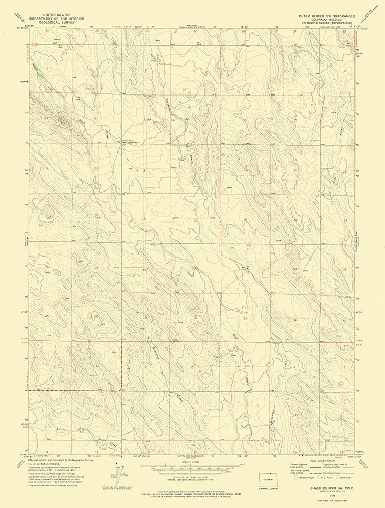 Chalk Bluffs SW Colorado Quad - USGS 1972 art print by USGS for $57.95 CAD
