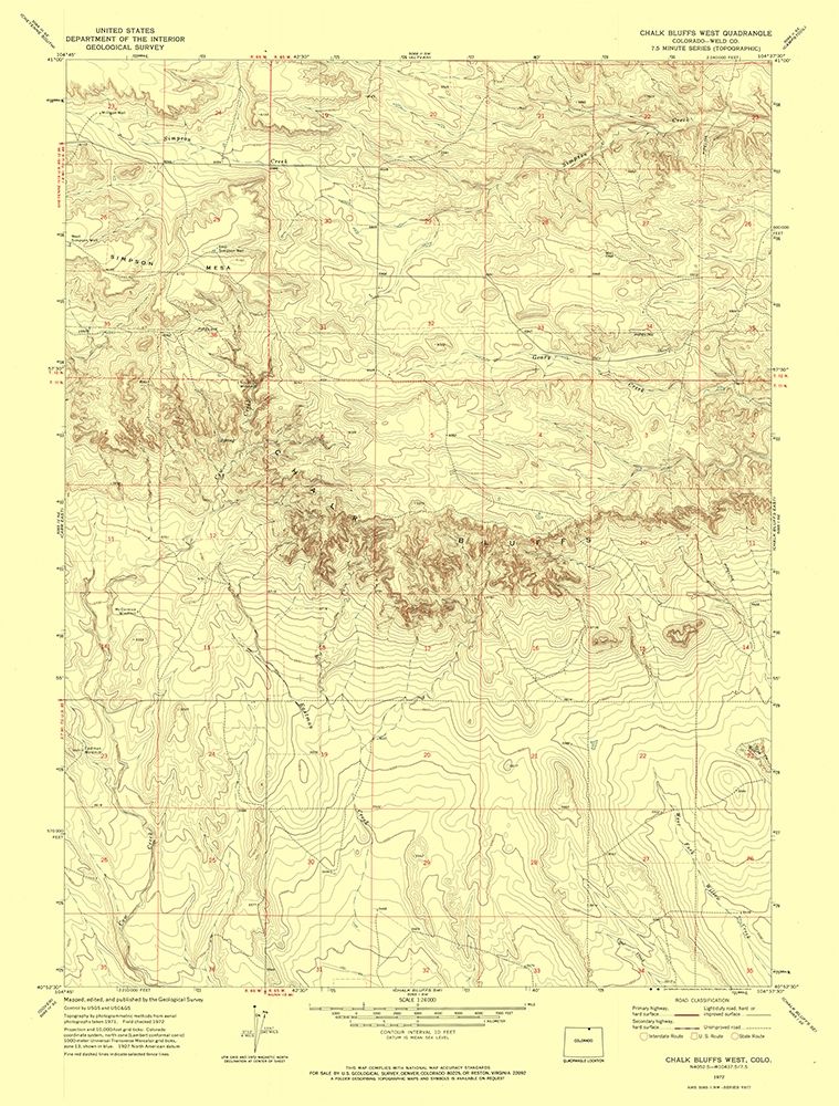 Chalk Bluffs West Colorado Quad - USGS 1972 art print by USGS for $57.95 CAD