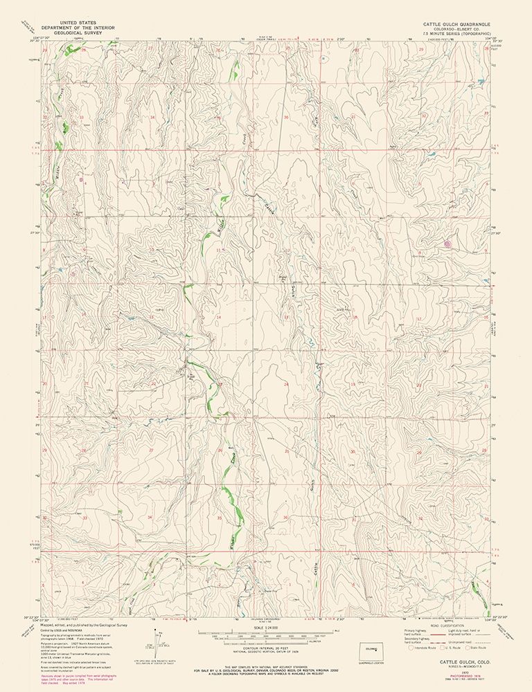 Cattle Gulch Colorado Quad - USGS 1978 art print by USGS for $57.95 CAD