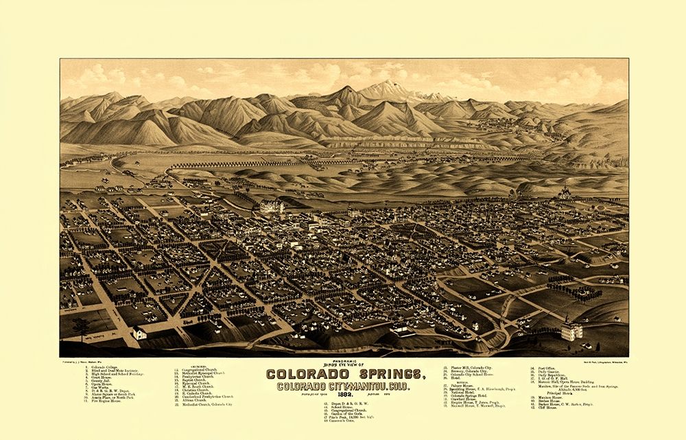 Colorado Springs Colorado - Stoner 1882 art print by Stoner for $57.95 CAD
