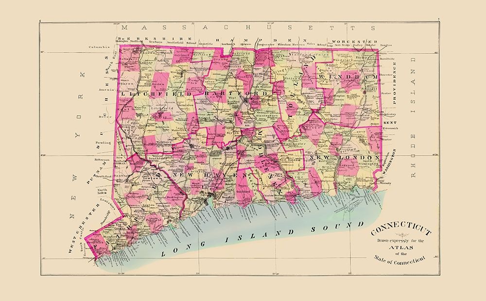 Connecticut - Hurd 1893 art print by Hurd for $57.95 CAD