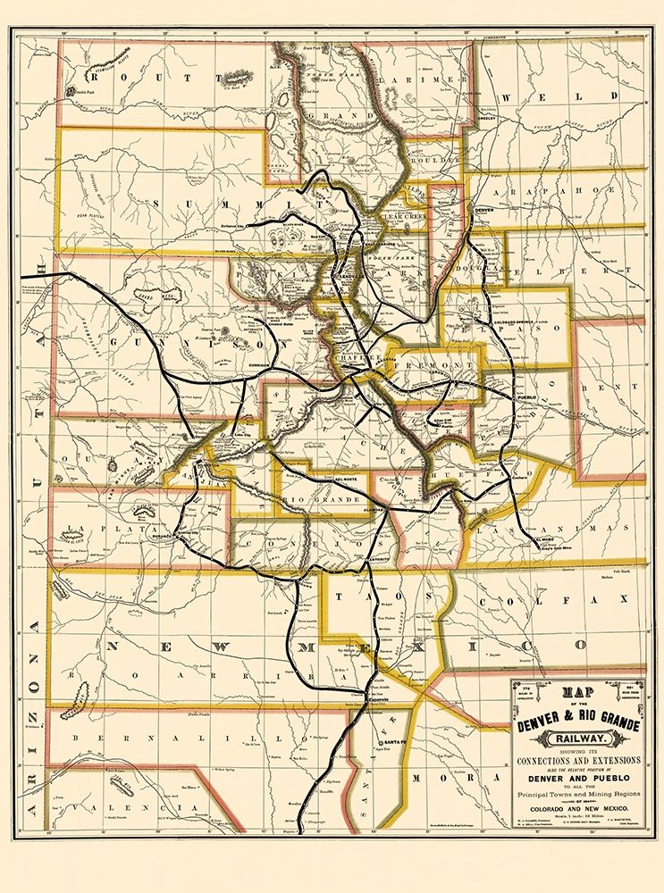 Denver and Rio Grande Railway - Rand McNally 1872 art print by Rand McNally for $57.95 CAD