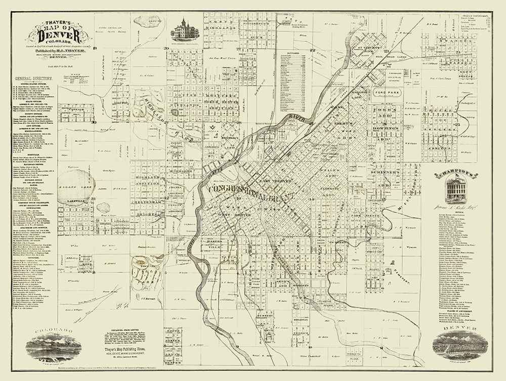 Denver Colorado Landowner - Thayer 1879 art print by Thayer for $57.95 CAD