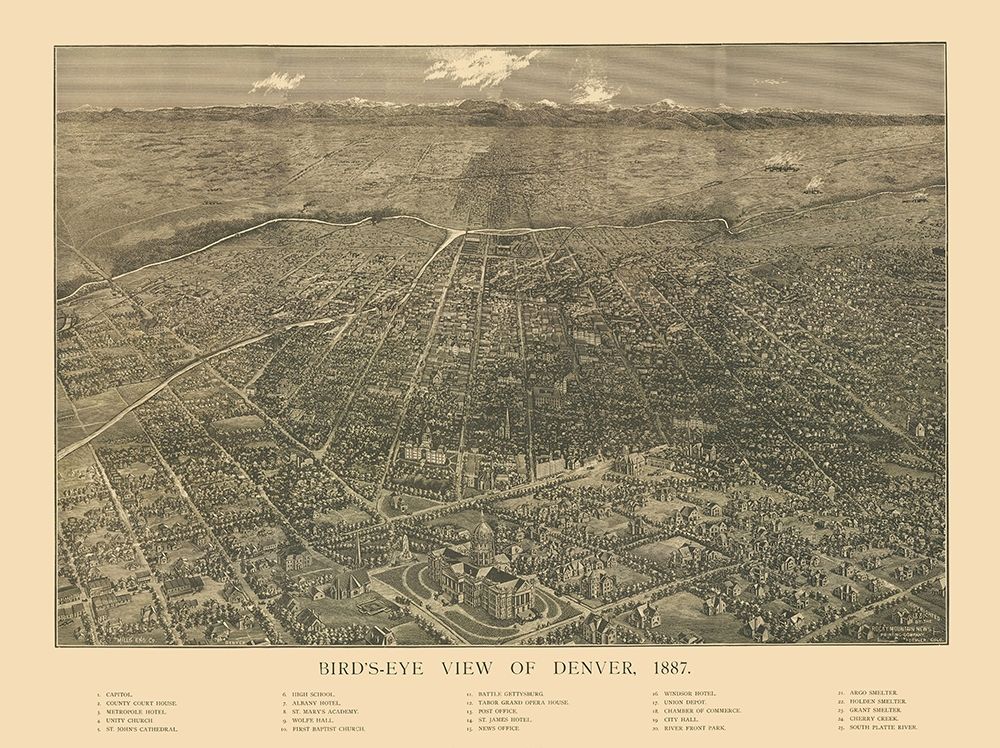 Denver Colorado - Mills 1887 art print by Mills for $57.95 CAD