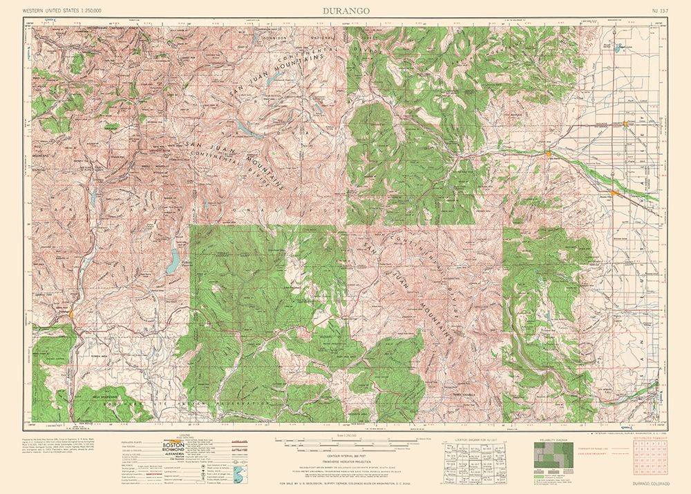Durango Colorado Quad - USGS 1953 art print by USGS for $57.95 CAD