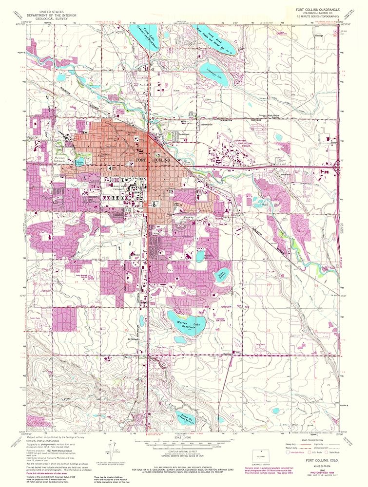 Ft Collins Colorado Quad - USGS 1984 art print by USGS for $57.95 CAD