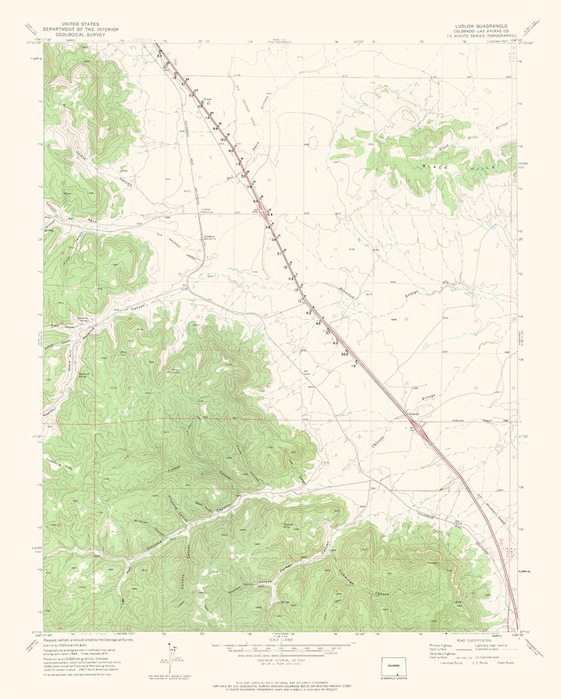 Ludlow Colorado Quad - USGS 1971 art print by USGS for $57.95 CAD
