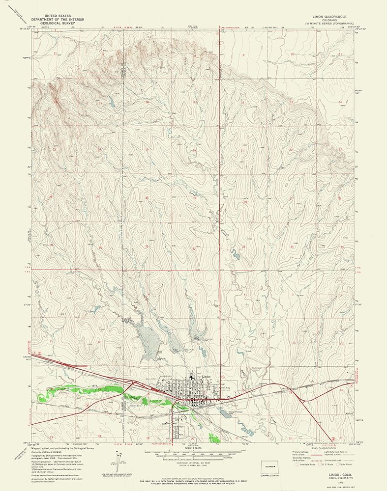 Limon Colorado Quad - USGS 1970 art print by USGS for $57.95 CAD