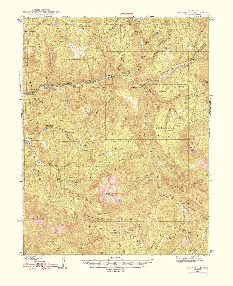 Mt Gunnison Colorado Quad - USGS 1952 art print by USGS for $57.95 CAD