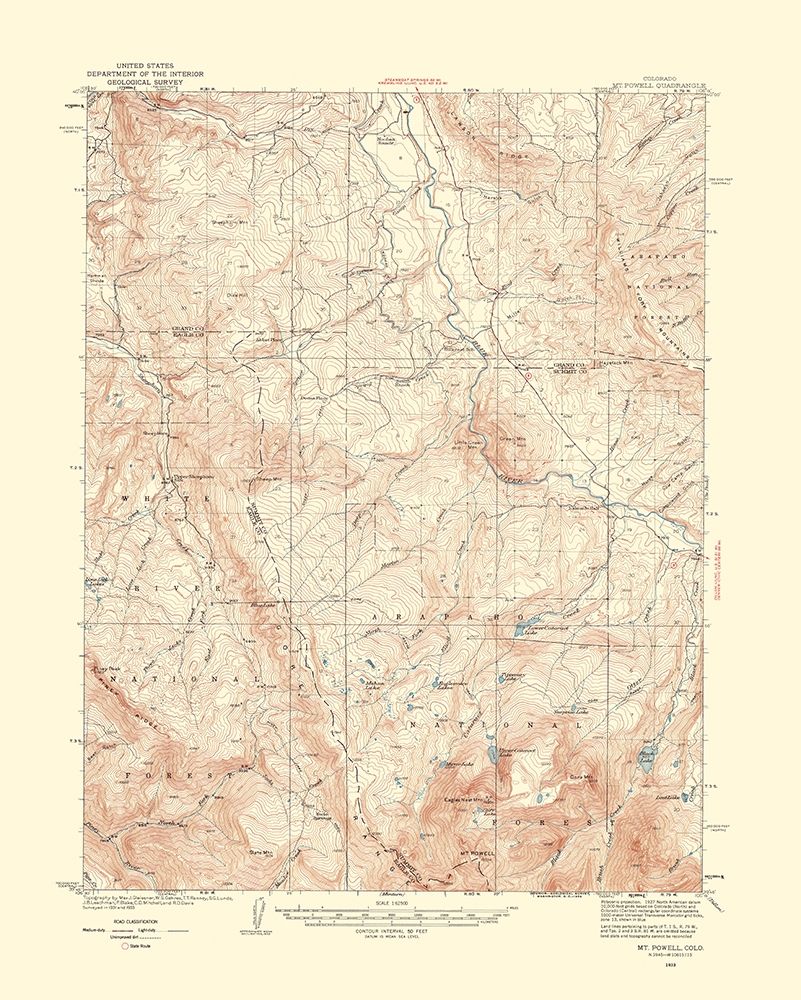 Mt Powell Colorado Quad - USGS 1933 art print by USGS for $57.95 CAD