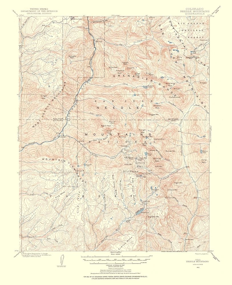 Needle Mountains Colorado Quad - USGS 1955 art print by USGS for $57.95 CAD