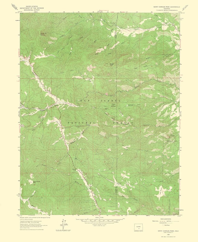 Saint Charles Peak Colorado Quad - USGS 1966 art print by USGS for $57.95 CAD