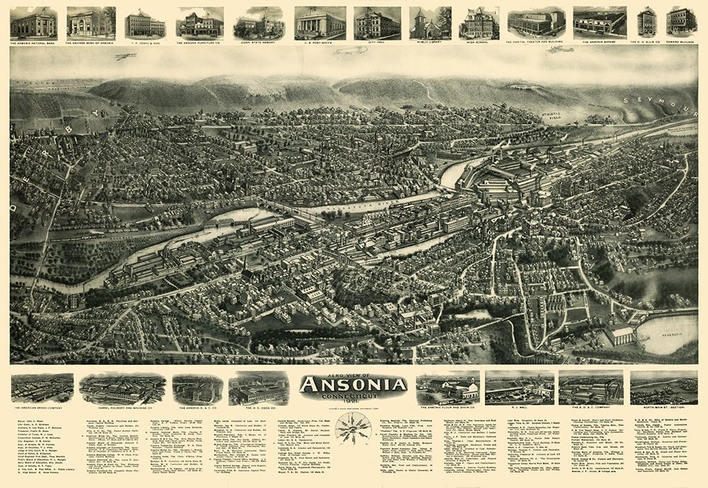 Ansonia Connecticut - Bailey 1921 art print by Bailey for $57.95 CAD
