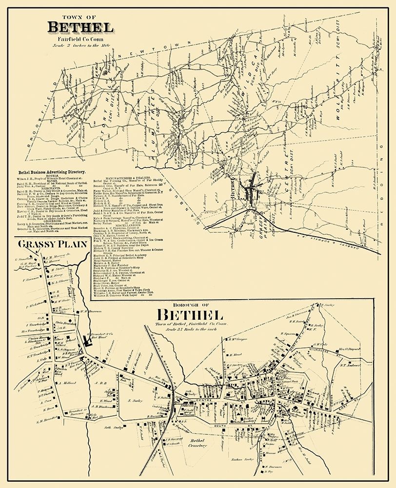 Bethel Connecticut Landowner - 1874 art print by Peterson Collection for $57.95 CAD
