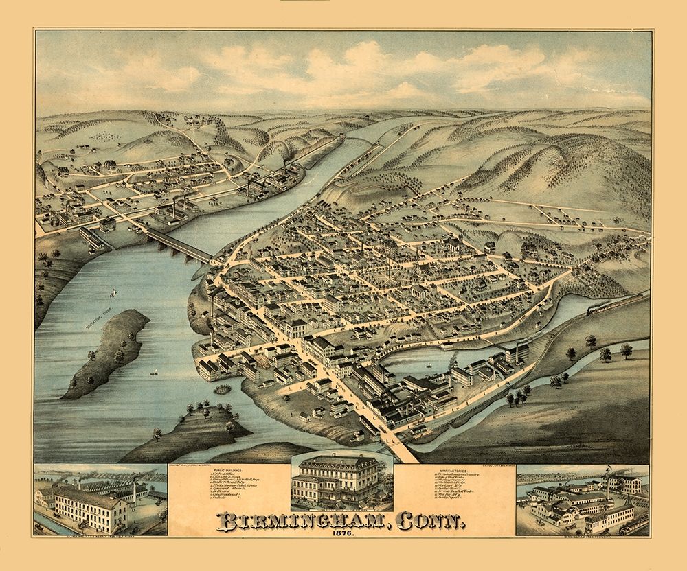 Birmingham Connecticut - Bailey 1876 art print by Bailey for $57.95 CAD
