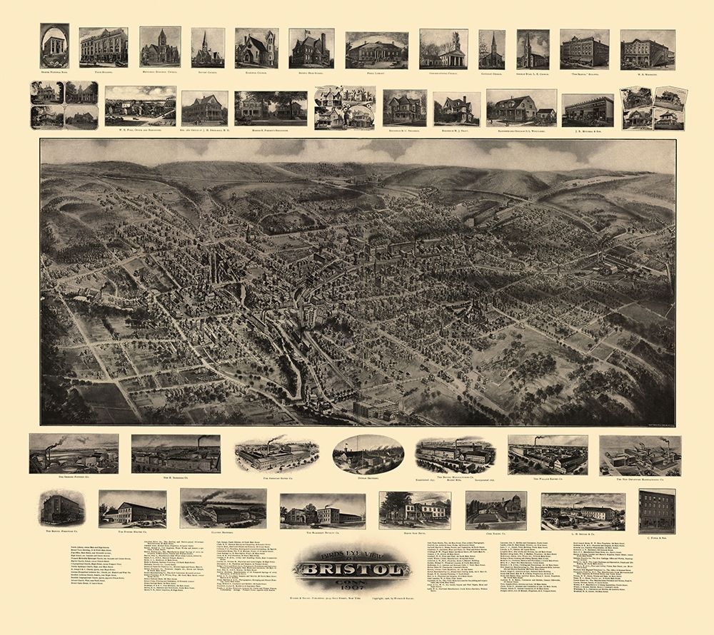 Bristol Connecticut - Bailey 1907 art print by Bailey for $57.95 CAD