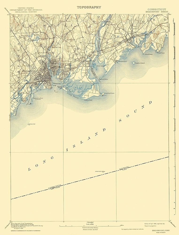 Bridgeport Connecticut Quad - USGS 1893 art print by USGS for $57.95 CAD