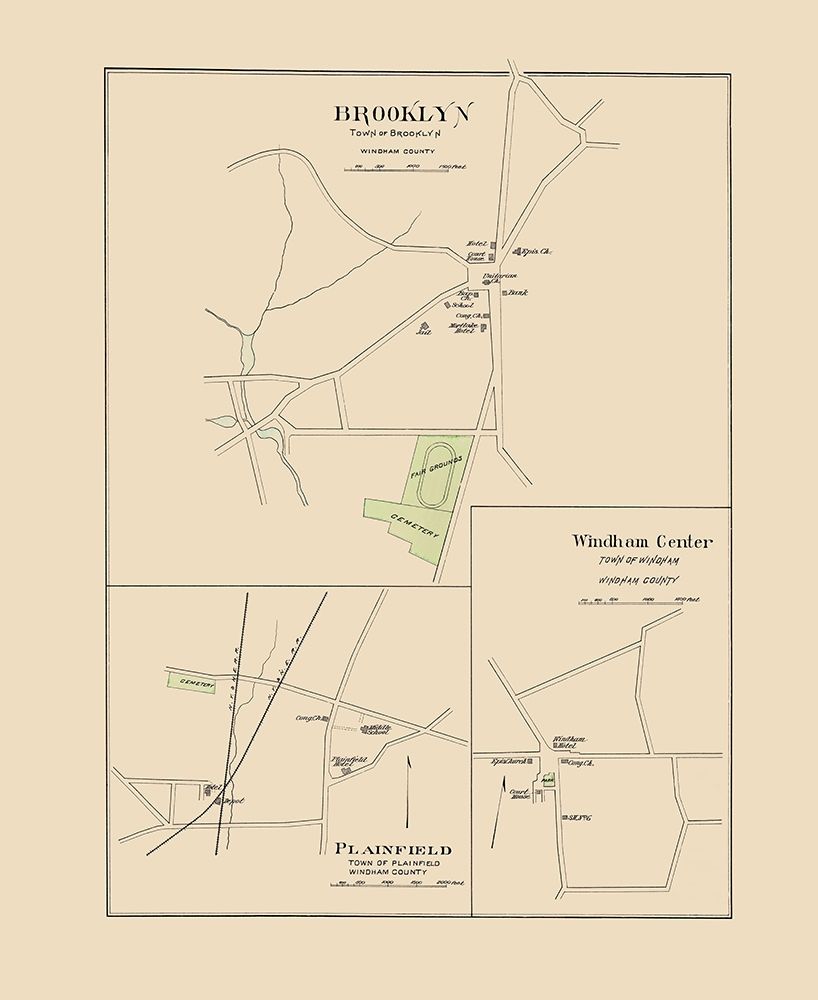 Brooklyn Connecticut - Hurd 1893 art print by Hurd for $57.95 CAD