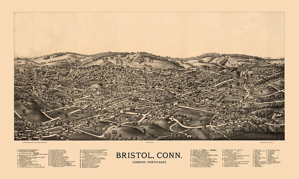 Bristol Connecticut - Norris 1889 art print by Norris for $57.95 CAD