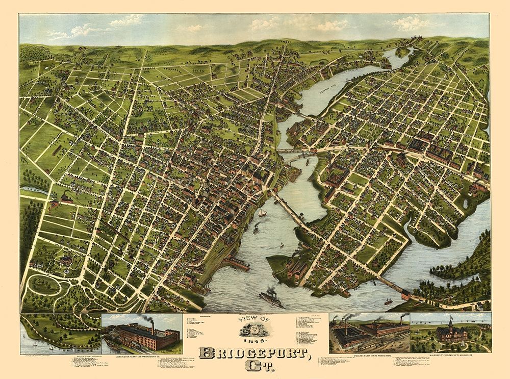 Bridgeport Connecticut - Bailey 1875 art print by Bailey for $57.95 CAD