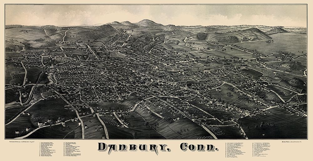 Danbury Connecticut - Burleigh 1884 art print by Burleigh for $57.95 CAD
