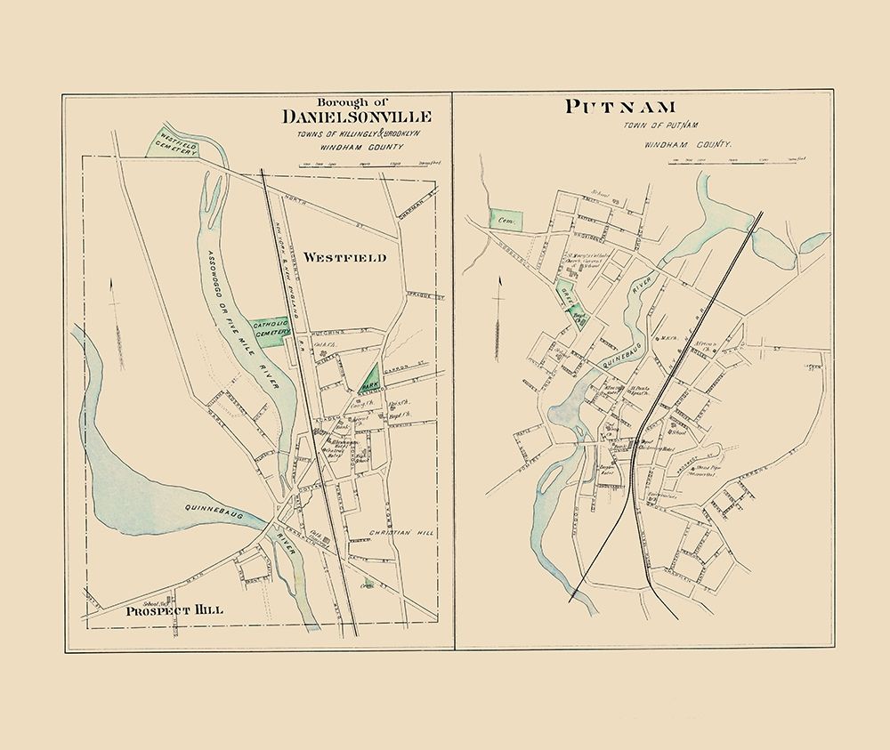 Danielsonville Connecticut - Hurd 1893 art print by Hurd for $57.95 CAD