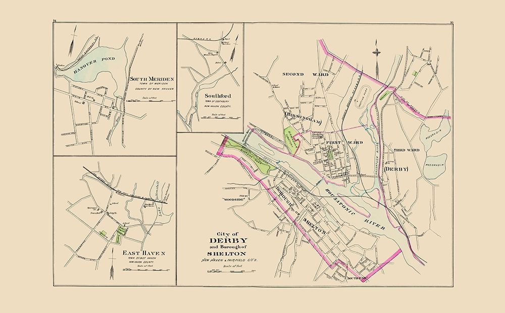 Derby City, Shelton Connecticut - Hurd 1893 art print by Hurd for $57.95 CAD