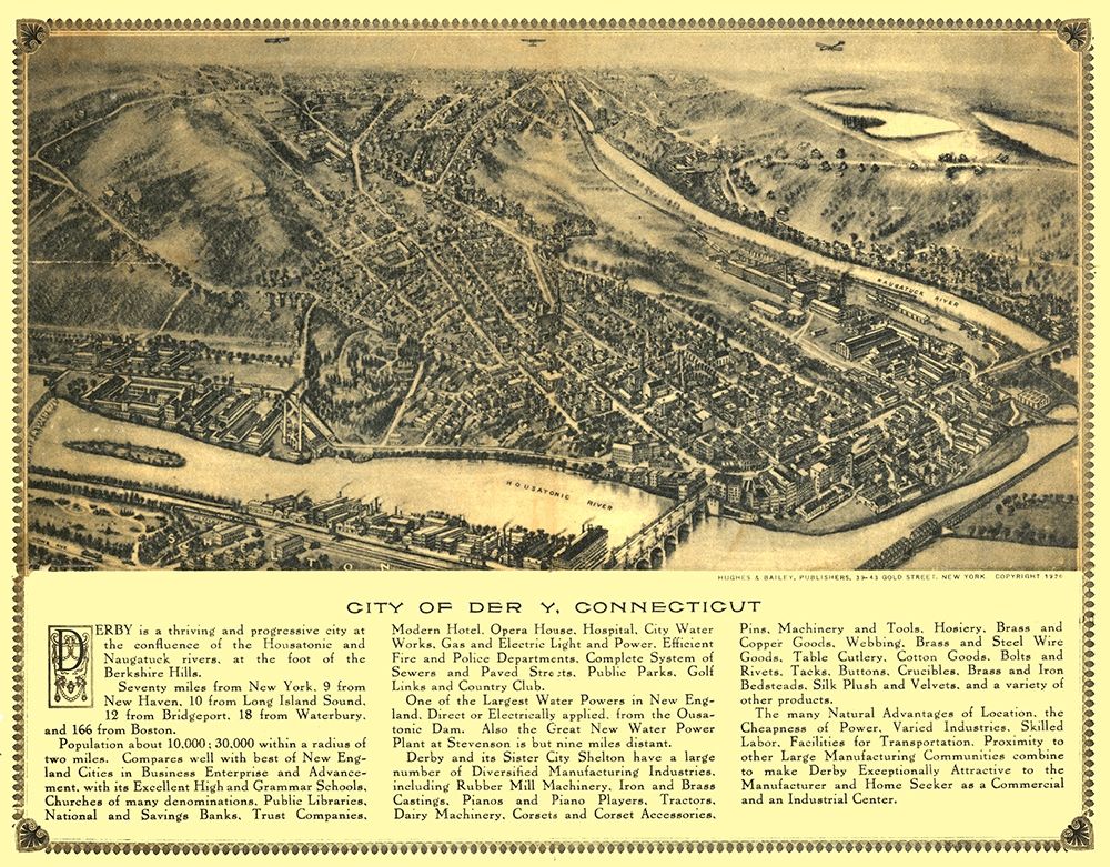 Derby Connecticut - Bailey 1920 art print by Bailey for $57.95 CAD