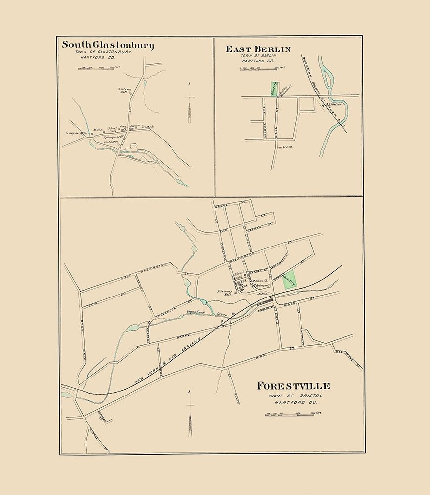Forestville, Glastonbury, Berlin Connecticut 1893 art print by Hurd for $57.95 CAD