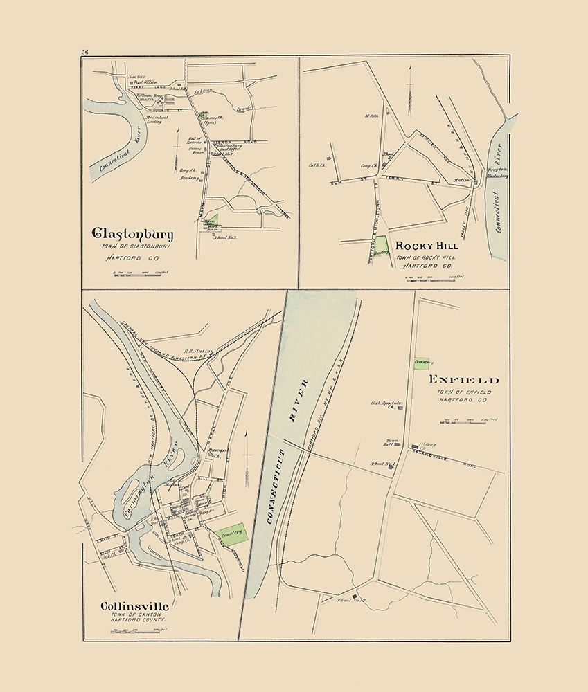 Glastonbury Connecticut - Hurd 1893 art print by Hurd for $57.95 CAD