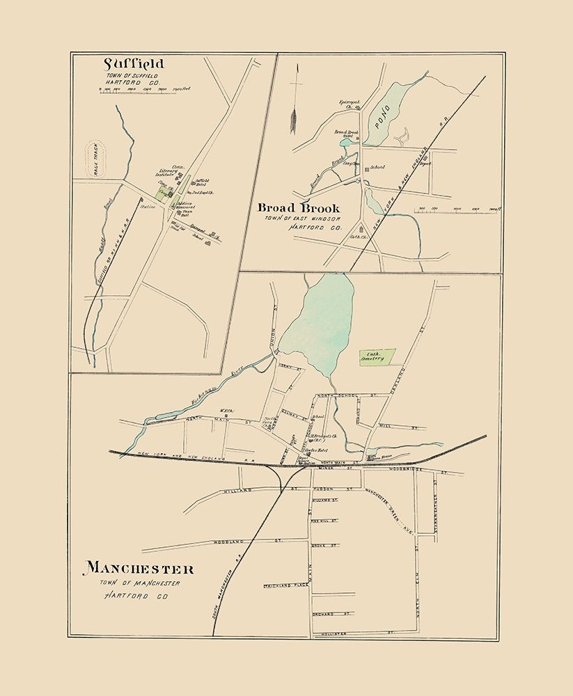 Manchester Connecticut - Hurd 1893 art print by Hurd for $57.95 CAD