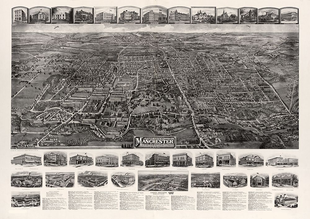 Manchester Connecticut - Bailey 1914 art print by Bailey for $57.95 CAD