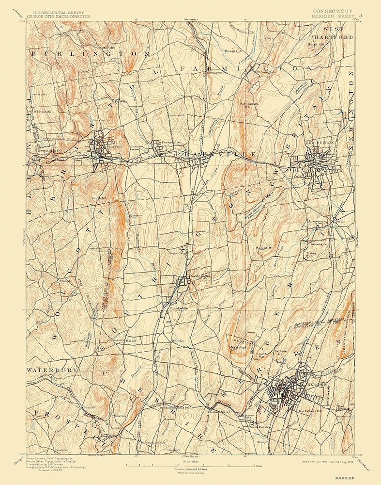 Meridan Connecticut Sheet - USGS 1893 art print by USGS for $57.95 CAD