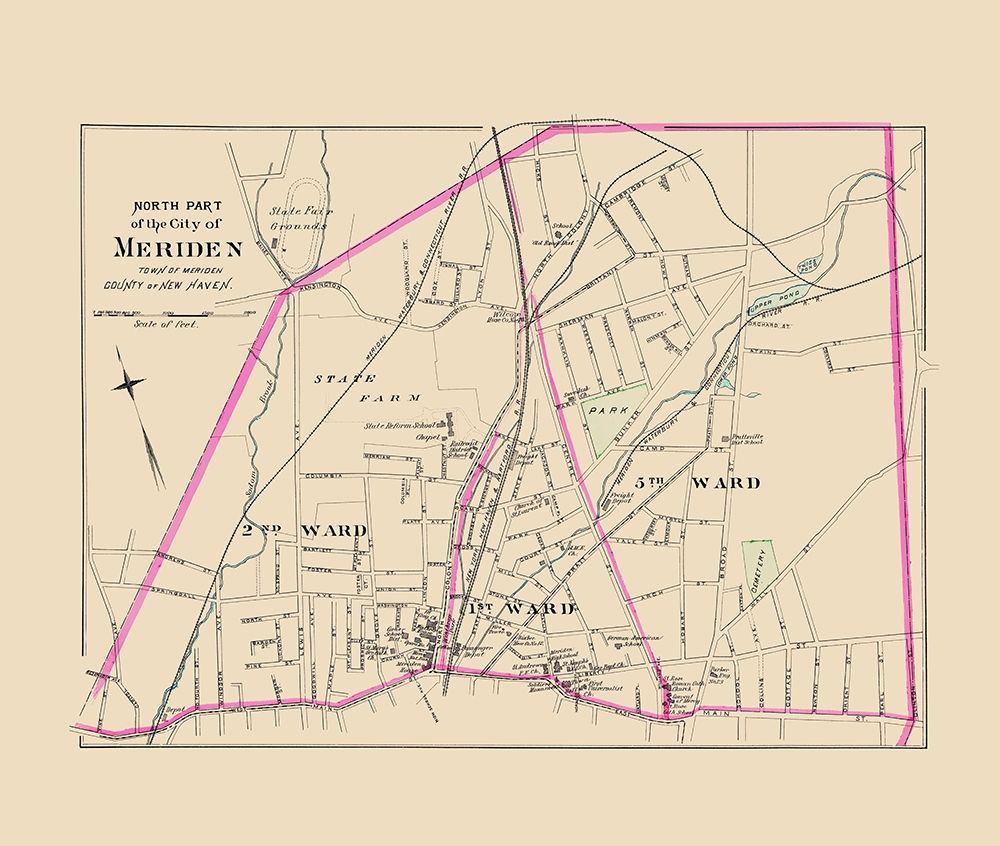 Meriden Connecticut North Part - Hurd 1893 art print by Hurd for $57.95 CAD